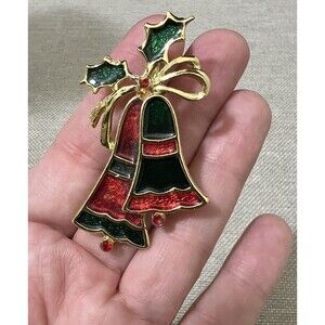 VTG. Beatrix Enamel Christmas Bells Brooch Pin 90’s Holiday Party Gift Under $10